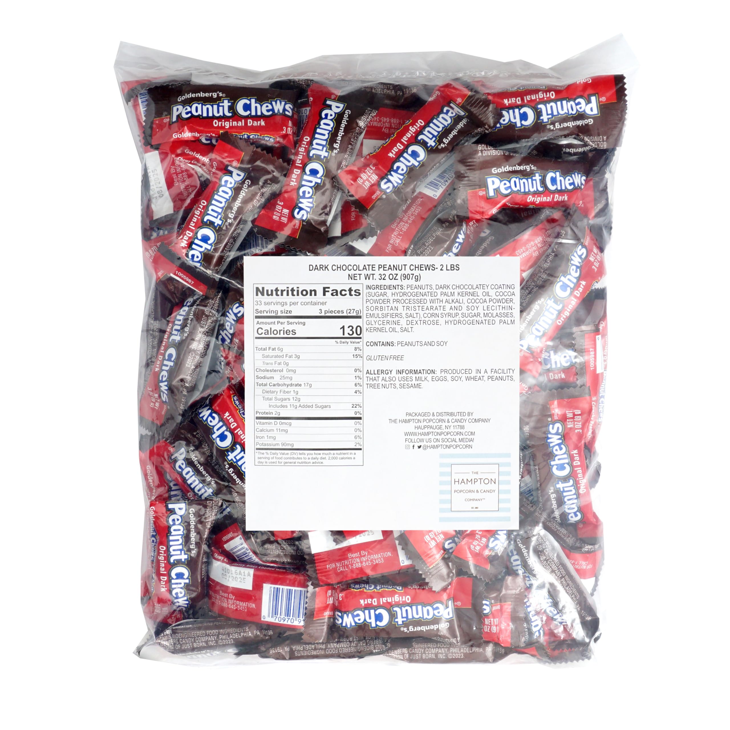 Peanut Chews Original Dark individually wrapped bites, convenient on-the-go snack from The Hampton Candy Company.