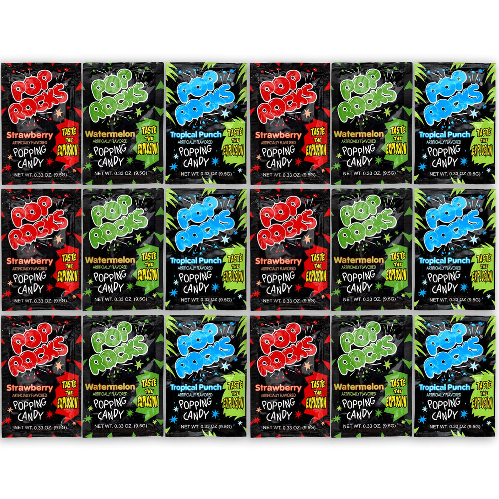 The Hampton Candy Company Pop Rocks 18-pack strawberry flavor—crackling on the tongue.