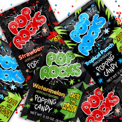 The Hampton Candy Company Pop Rocks 18-pack tropical punch flavor—vibrant popping flavor.