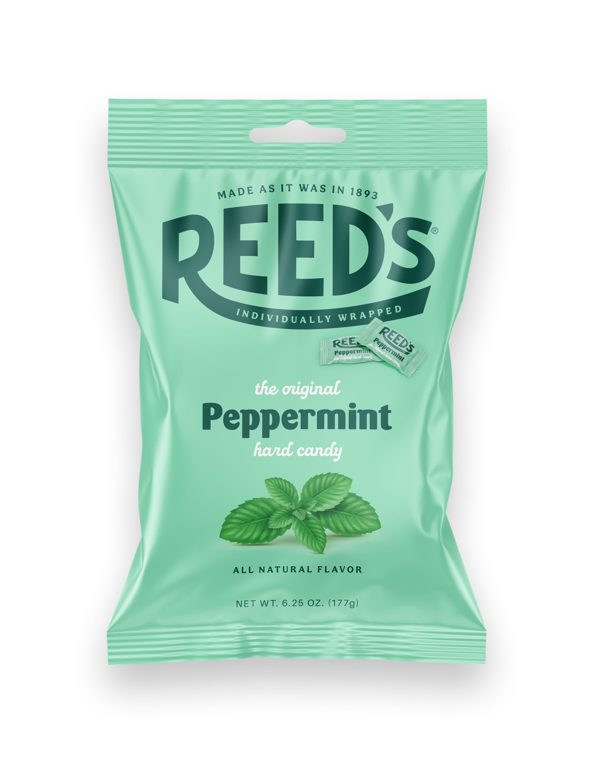 Reed’s peppermint candy individually wrapped, convenient for travel and office