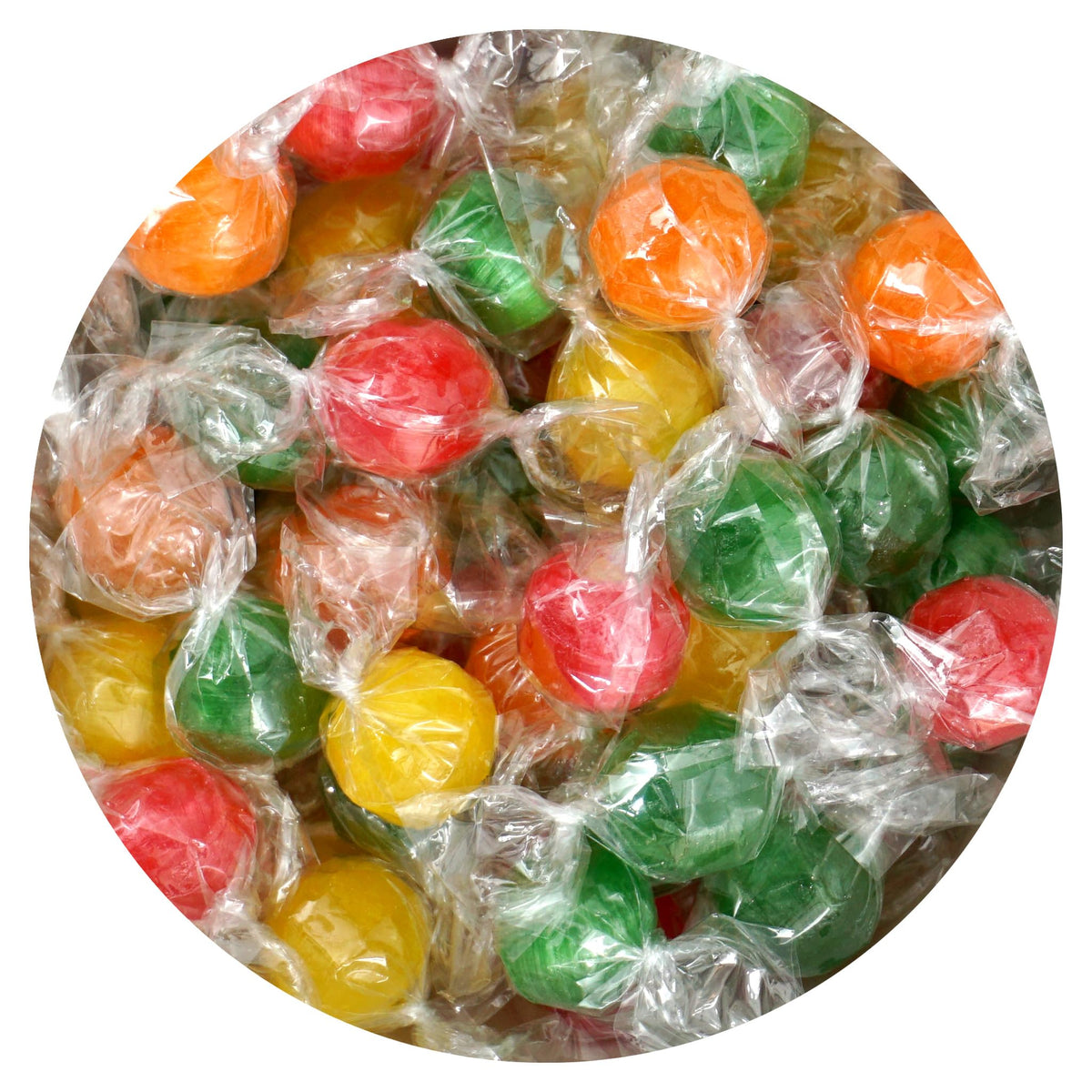 The Hampton Candy Company sour fruit balls close-up, vibrant tangy colors for snacking.