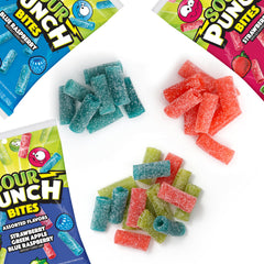 Sour Punch Bites blue raspberry bag by The Hampton Candy Company, vivid tang and chewy bite