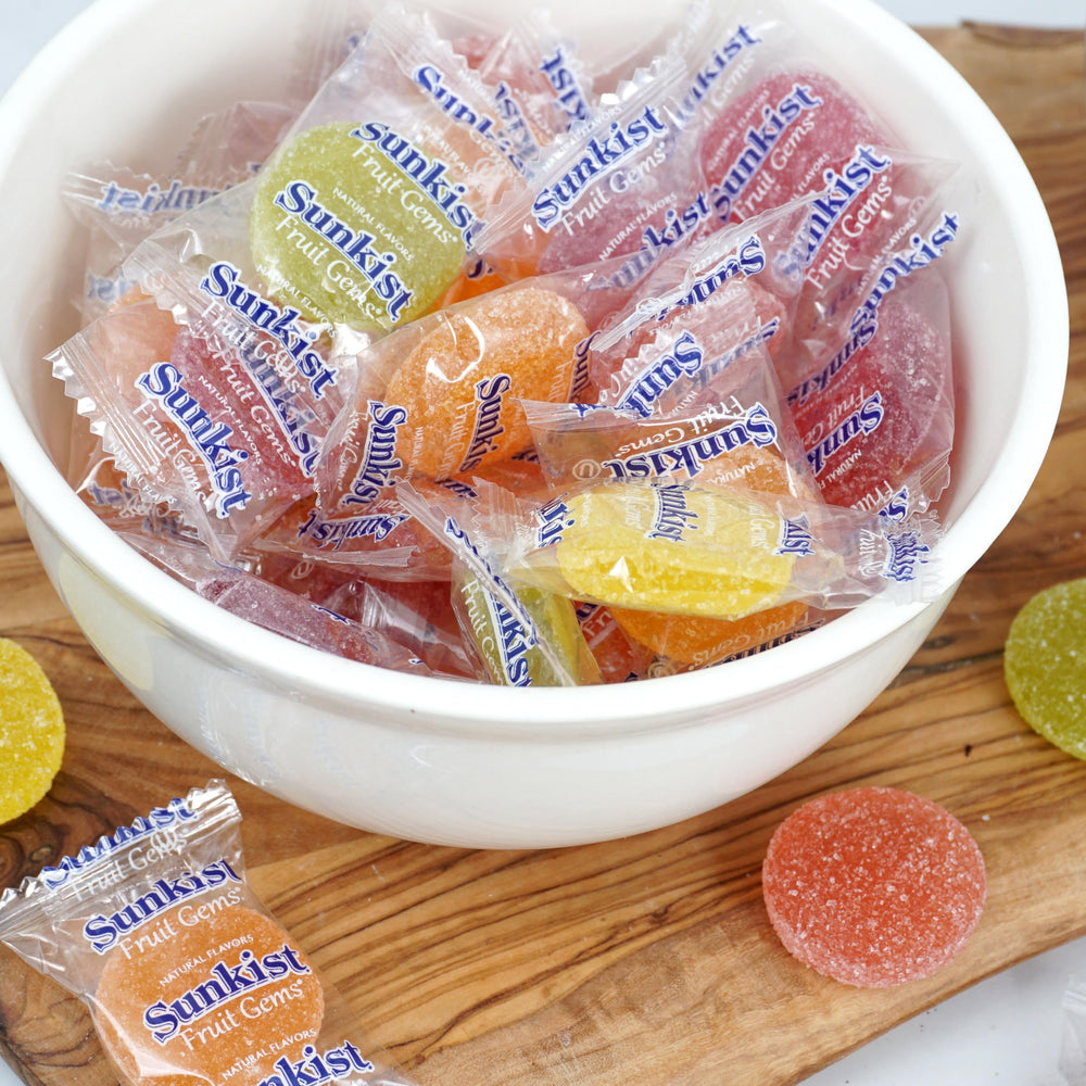 The Hampton Candy Company Sunkist Fruit Gems bulk bag showing packaging and quantity
