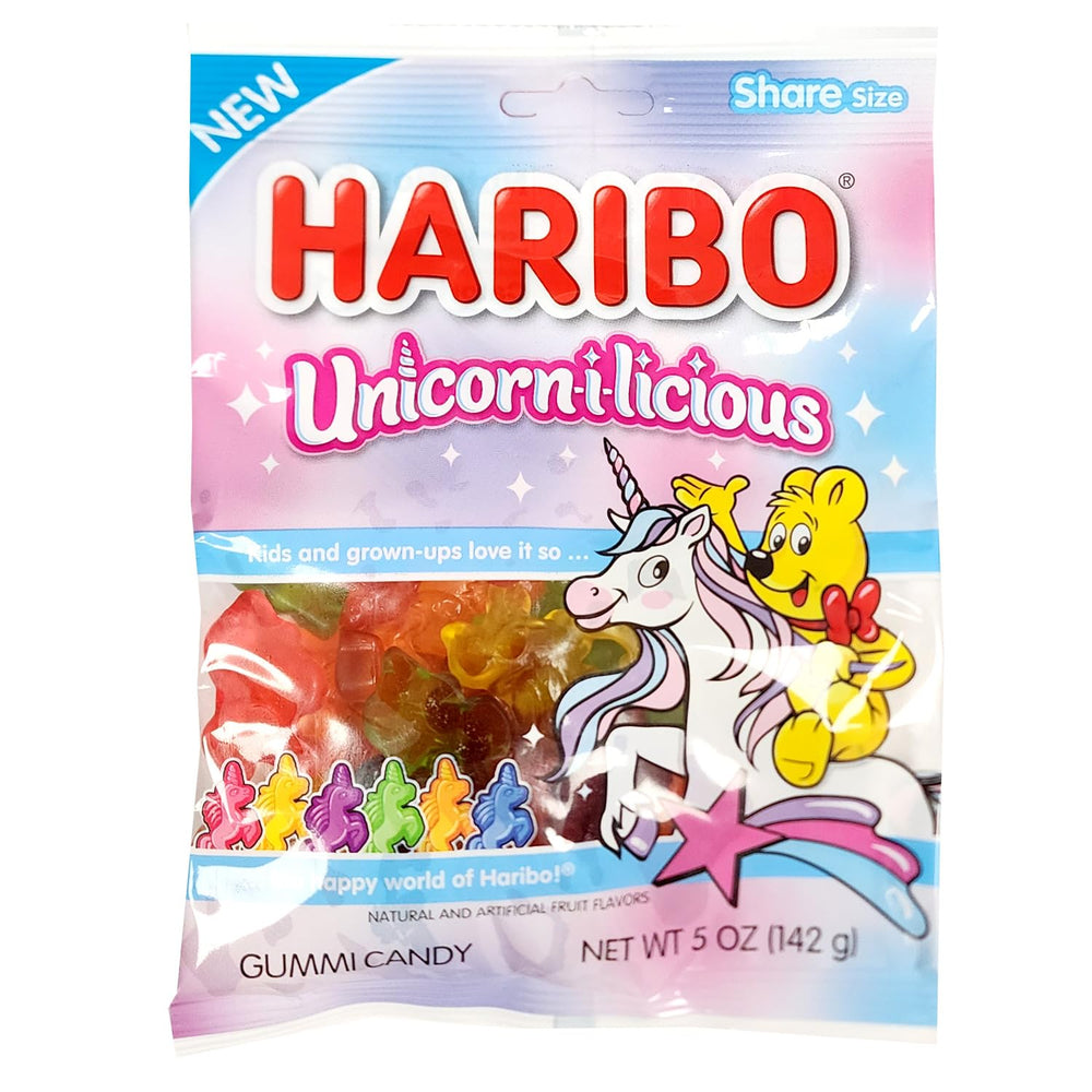 Unicorn-i-licious 5oz gummy bag close-up showcasing bright colors for snack time.