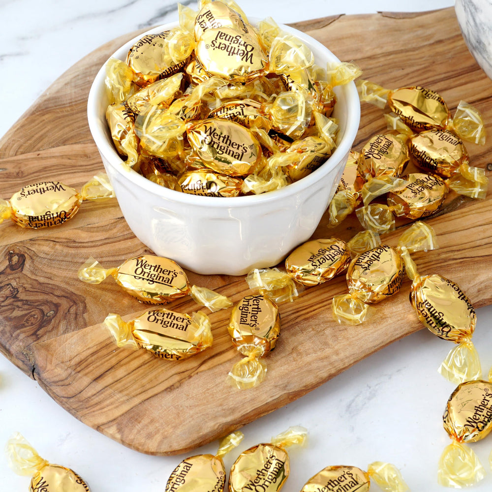 Party-ready Werther's Original bulk candy display by The Hampton Candy Company.