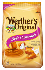 Werther's Soft Caramel bags arranged on a display for sharing