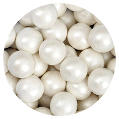The Hampton Candy Company White Shimmer Gumballs 1 inch, perfect for candy dispensers and party decor.