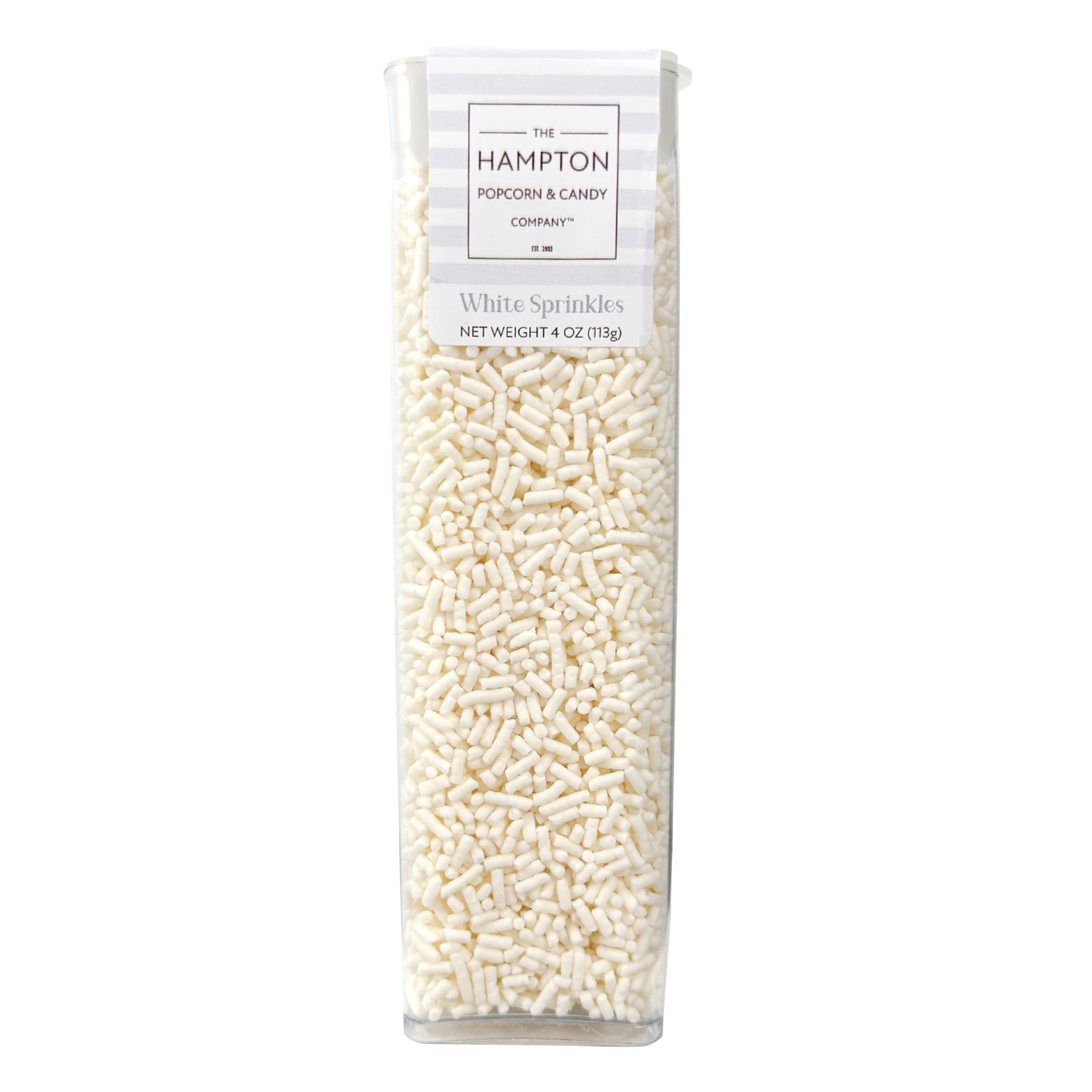 The Hampton Candy Company 4 oz jar white sprinkles for baking and dessert presentation