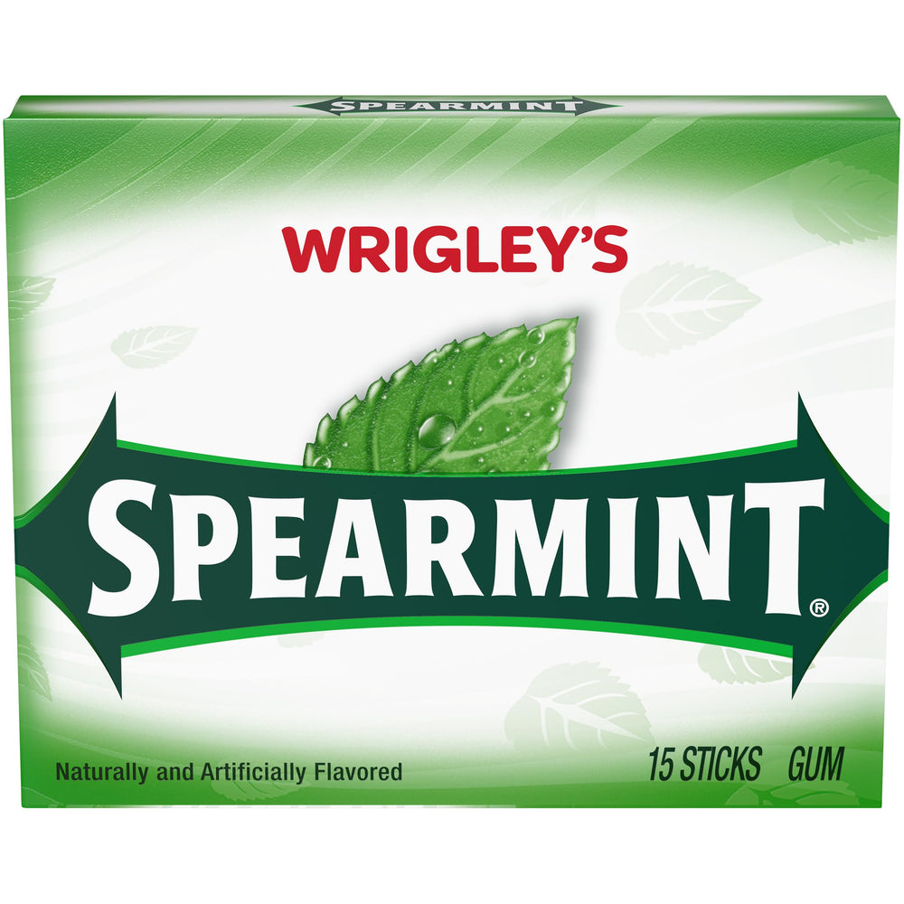 Individually wrapped Wrigley Spearmint gum sticks for on-the-go minty freshness.