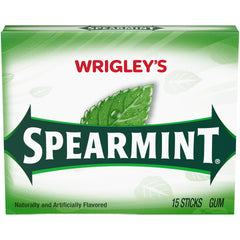 Individually wrapped Wrigley Spearmint gum sticks for on-the-go minty freshness.