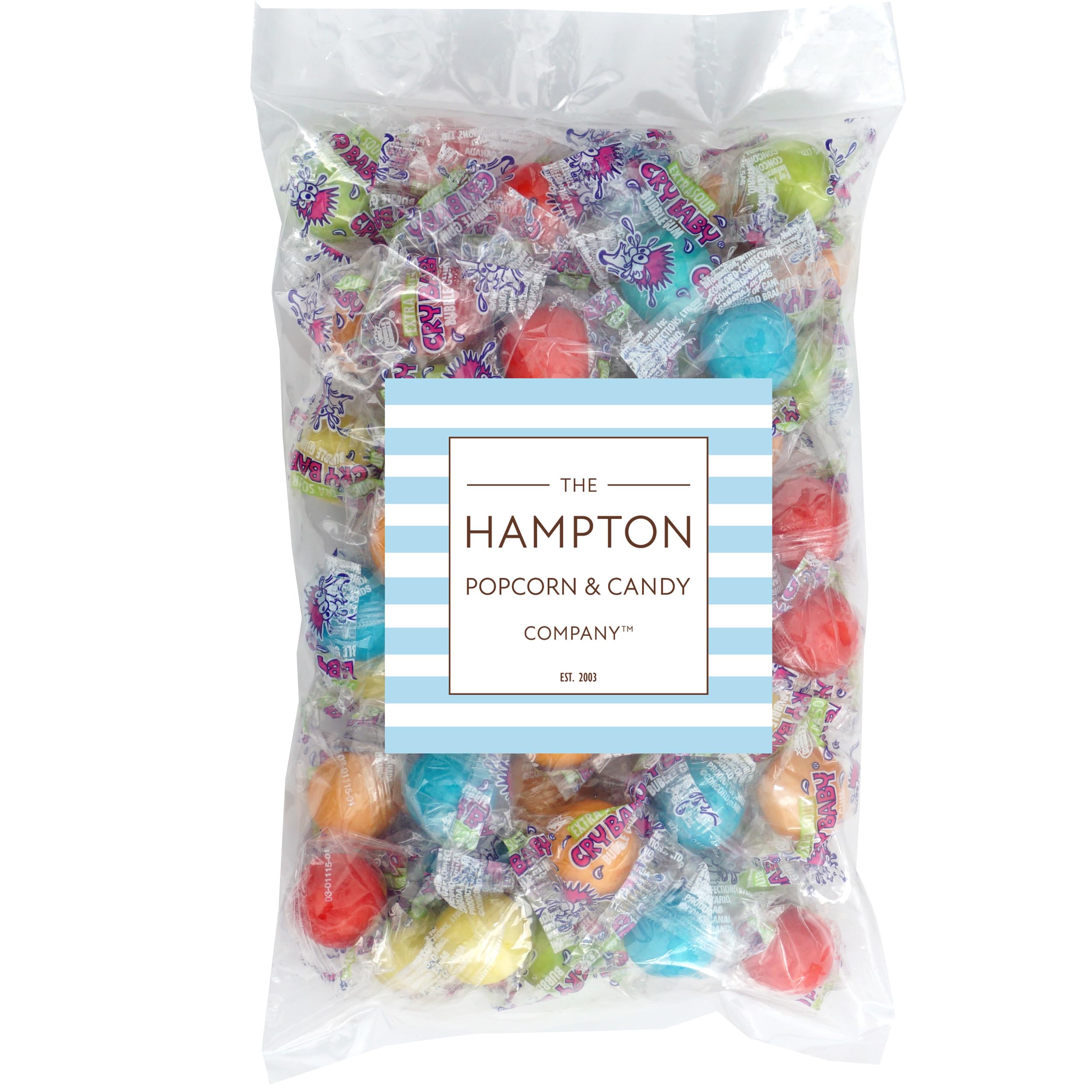 The Hampton Cry Baby Extra Sour Gum Balls individually wrapped bright colors ideal for gifting