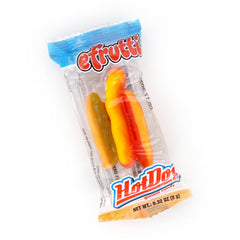 Individually wrapped efrutti gummi hot dogs packs for grab and go snacking.