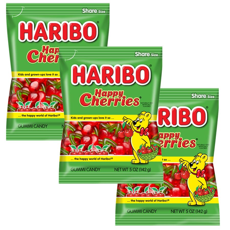 The Hampton Candy Company Happy Cherries 5oz bag showing chewy fruit delight for lunchboxes.