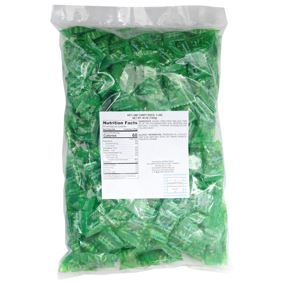 Close-up of The Hampton Candy Company Key Lime Discs packaging.