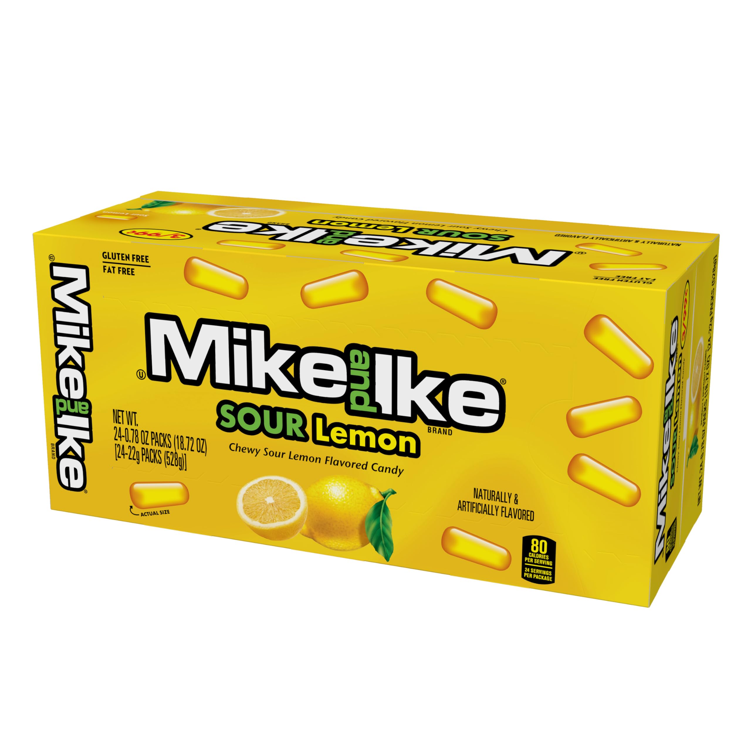Mike and Ike Sour Lemon close-up chewy lemon candy with tangy zing