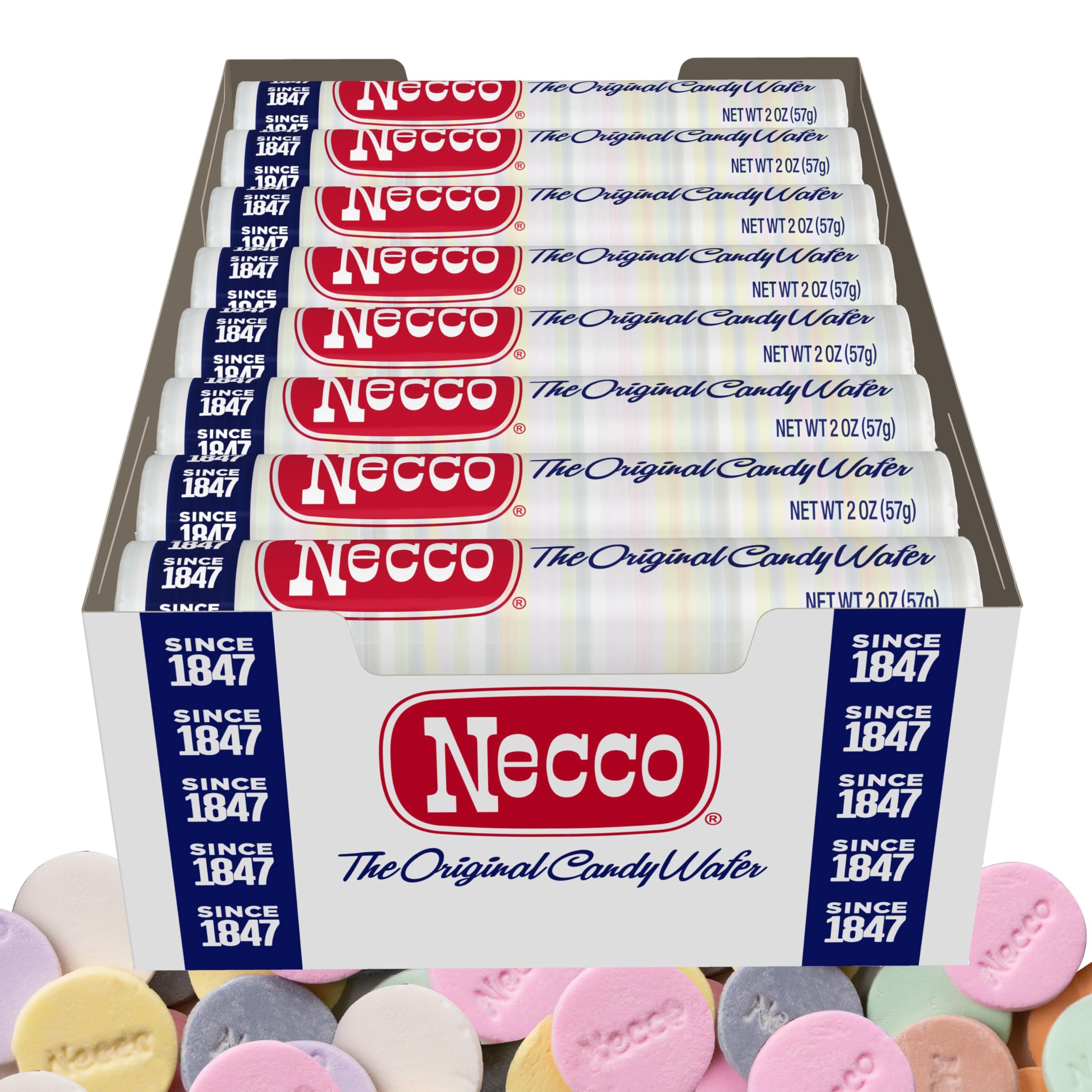 The Hampton Candy Necco Wafers 24-pack rolls shown for easy sharing