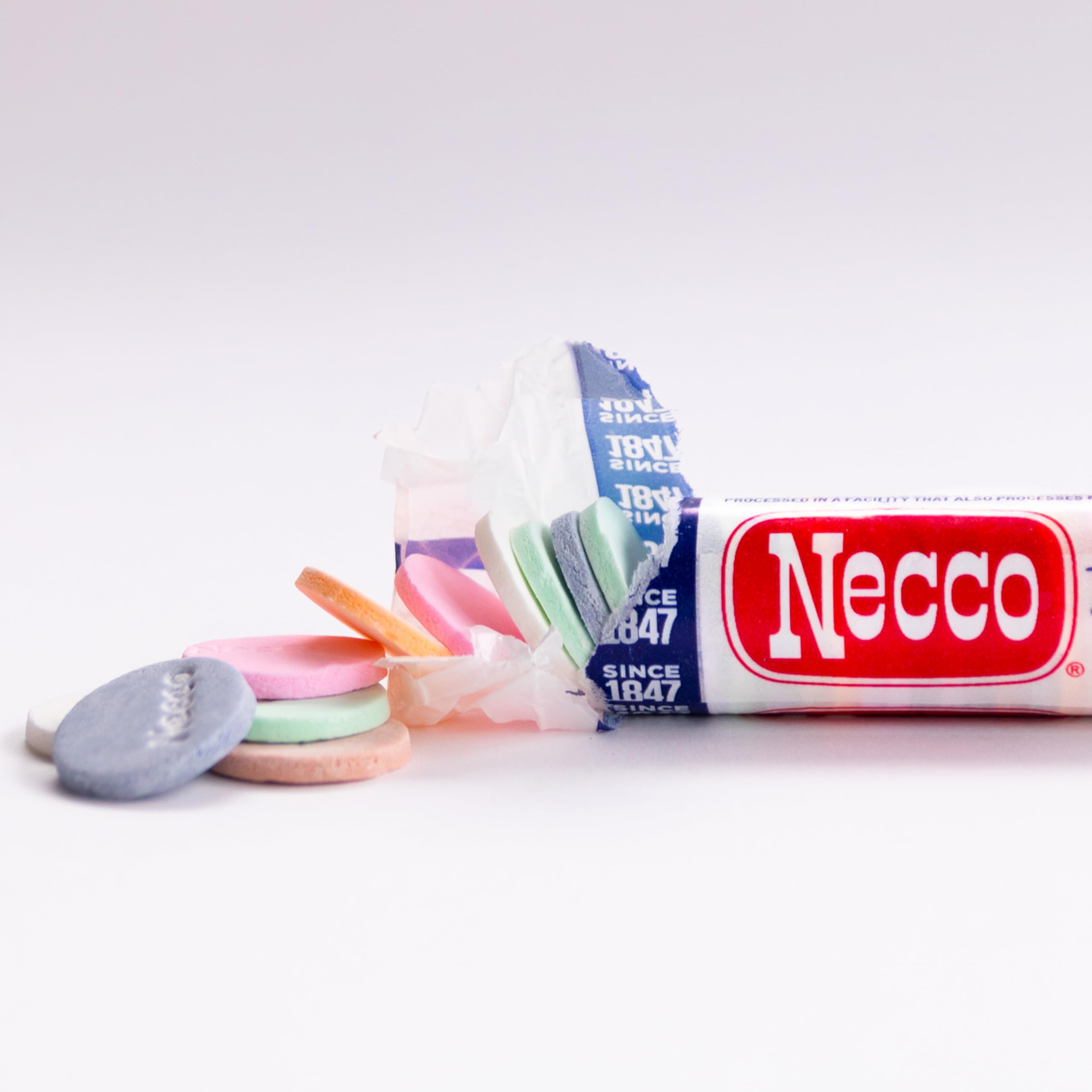 Necco Wafers party display on a festive table setup