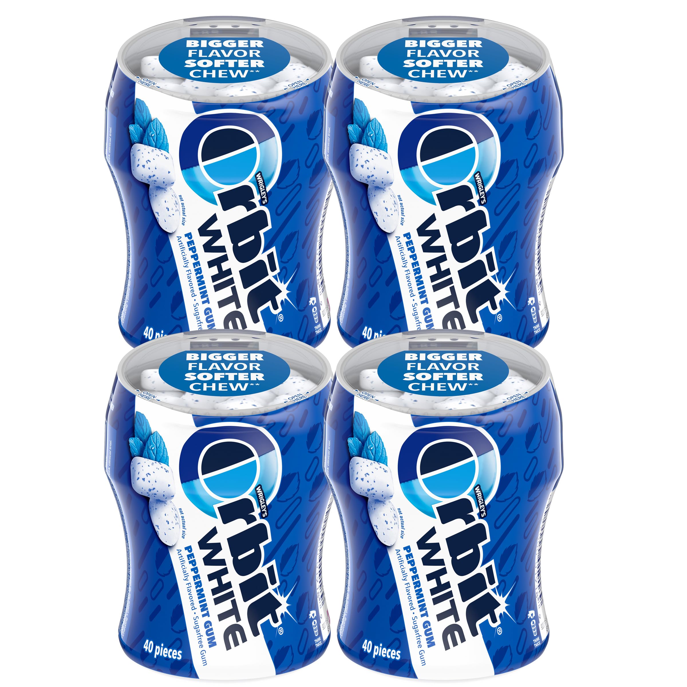 The Hampton Candy Company Orbit White Peppermint bottle for fresh breath on the go.