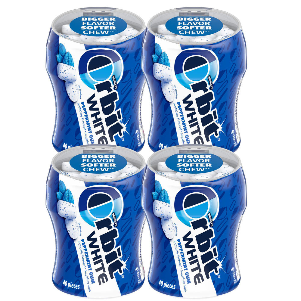 The Hampton Candy Company Orbit White Peppermint bottle for fresh breath on the go.