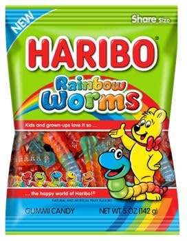 Rainbow Worms 5oz triple pack stacked, ready for sharing at gatherings.