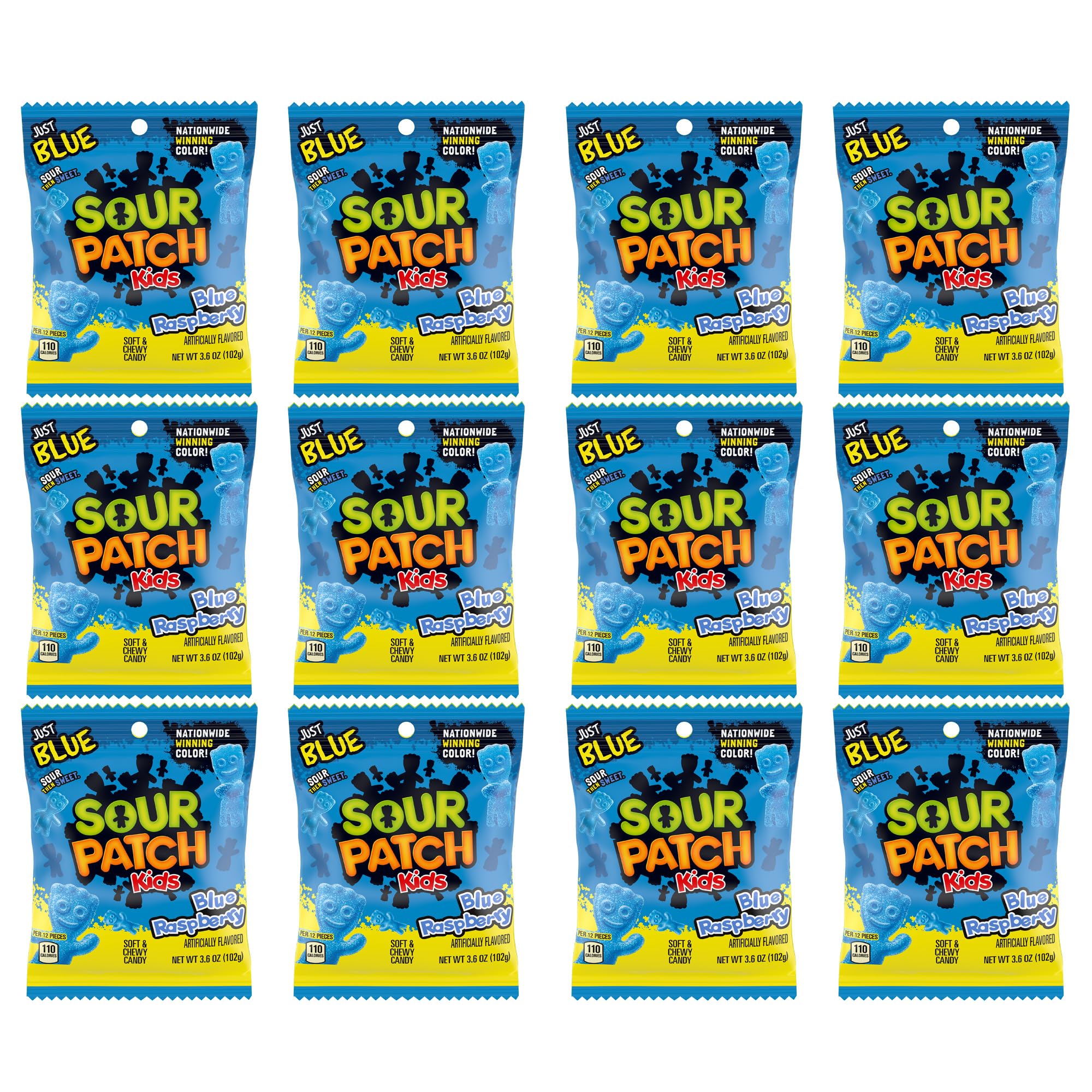 The Hampton Candy Company SourPatch Kids Blue Raspberry packaging shown, ideal for sharing at parties.