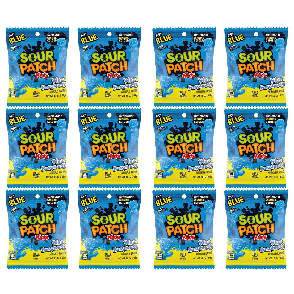 The Hampton Candy Company SourPatch Kids Blue Raspberry packaging shown, ideal for sharing at parties.