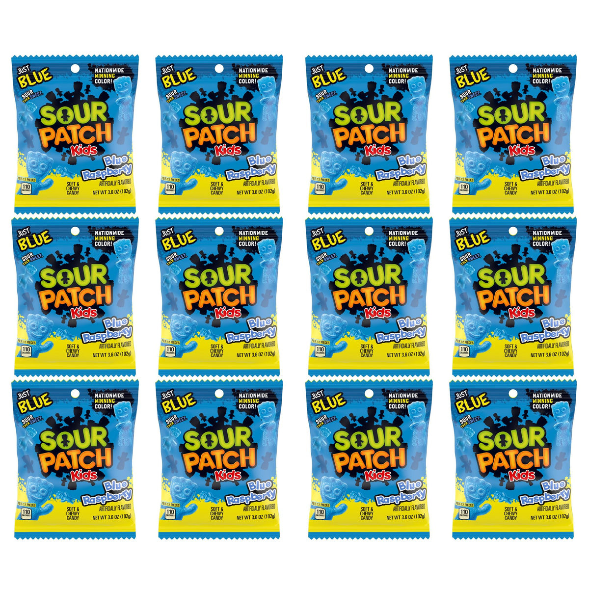 The Hampton Candy Company SourPatch Kids Blue Raspberry packaging shown, ideal for sharing at parties.