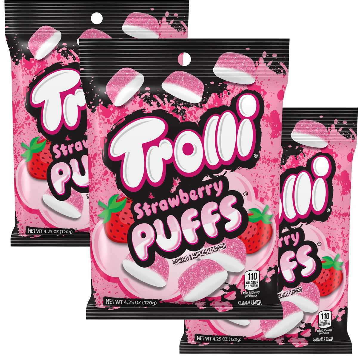 THE HAMPTON CANDY COMPANY Strawberry Puffs pack of three bags for sharing