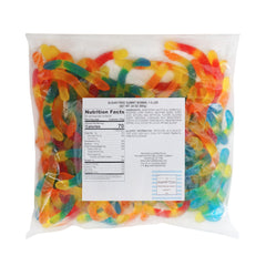 The Hampton Candy Company sugar-free gummy worms assorted flavors close-up.