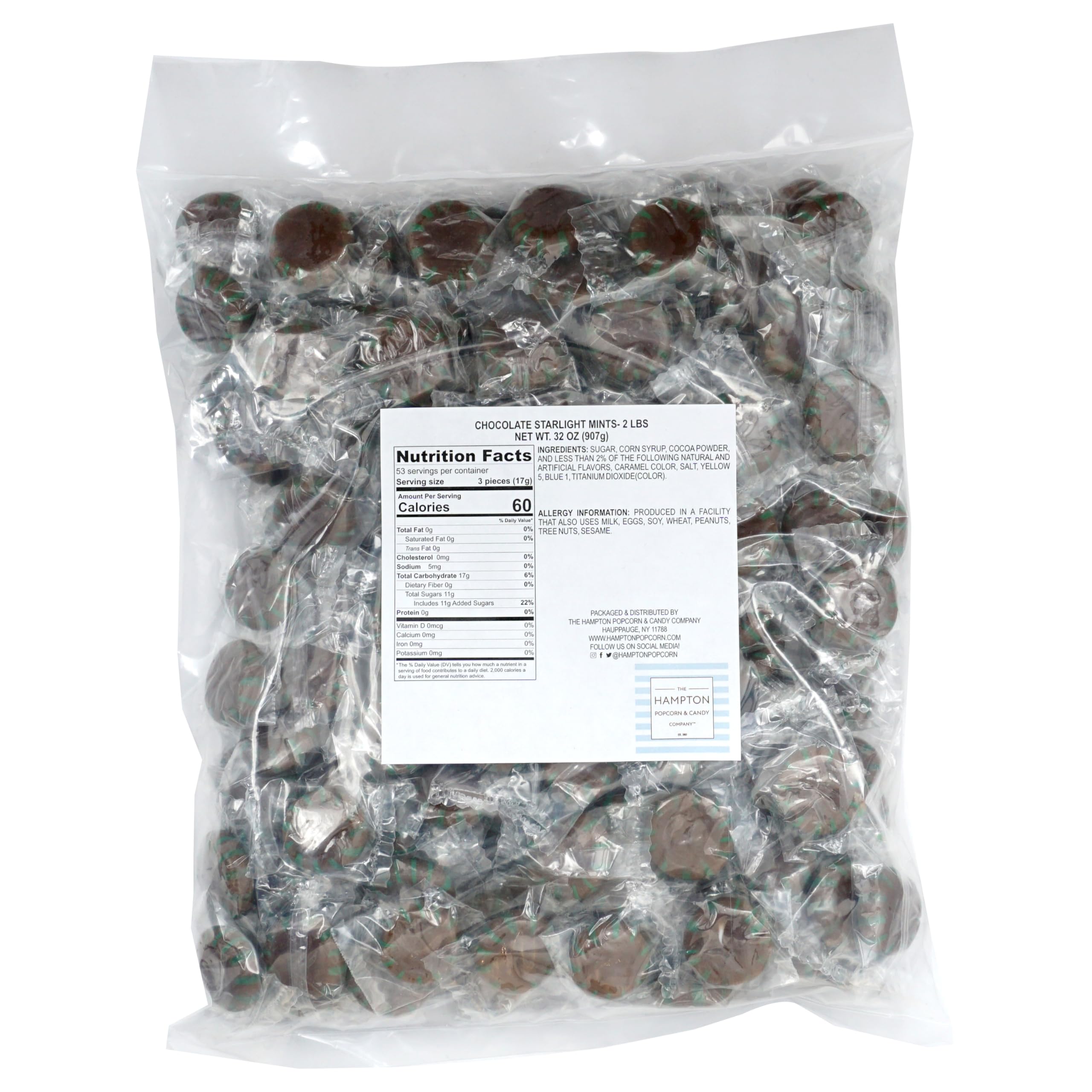The Hampton Chocolate Starlight Mints count approximately 150 pieces per bag.