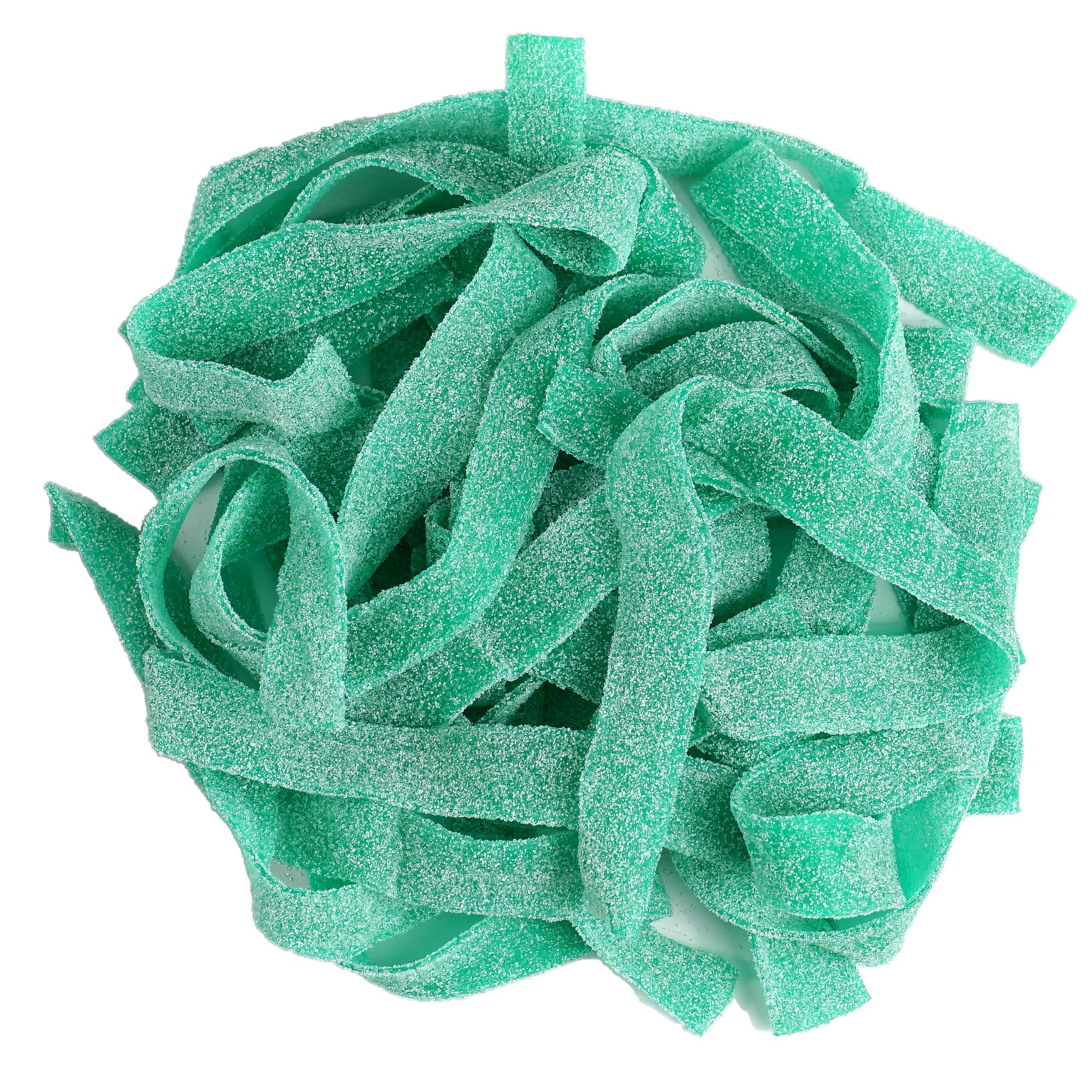 The Hampton Green Apple Sour Belts bulk bag displaying chewy texture for sharing.