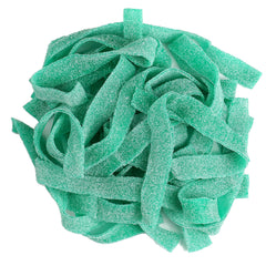The Hampton Green Apple Sour Belts bulk bag displaying chewy texture for sharing.