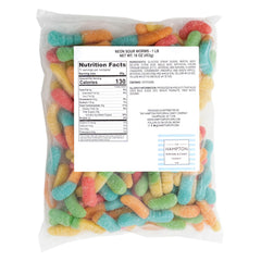 Closeup of The Hampton Neon Sour Gummy Worms with sugar coating