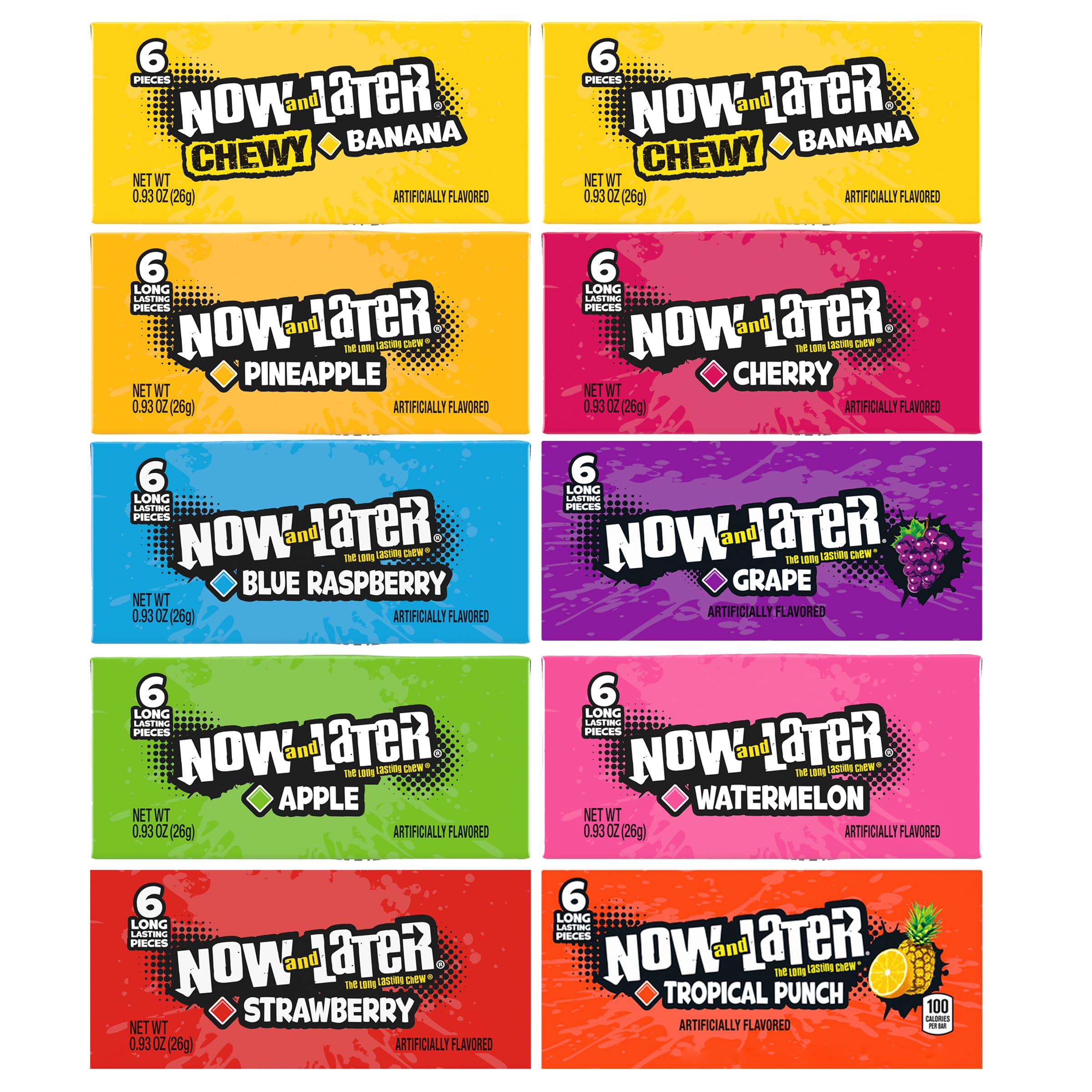 The Hampton Now & Later taffy assortment in colorful wrappers, ideal for on-the-go snacking