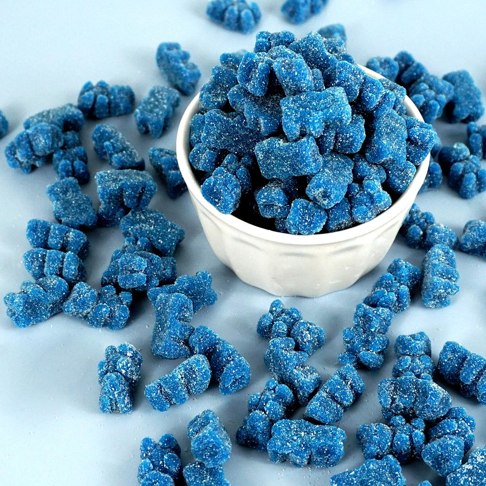 The Hampton Popcorn Company blue raspberry flavored gummies ideal for showers and parties.