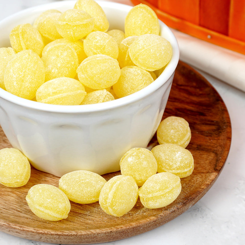 Claeys Sanded Lemon Drops unwrapped, ready for gifting and sharing