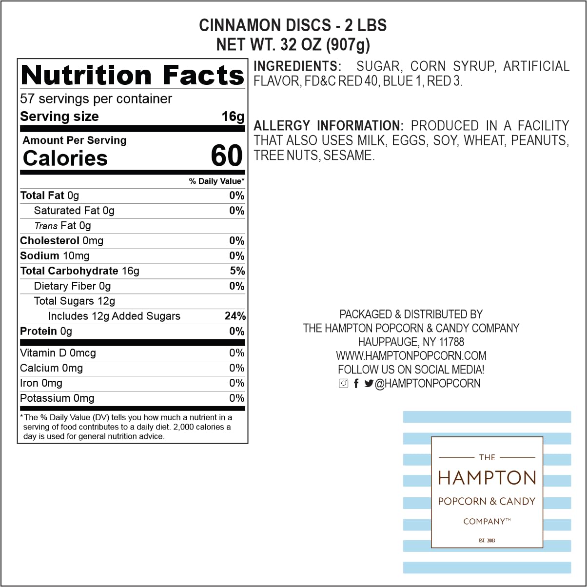 The Hampton Popcorn Company Cinnamon Candies individually wrapped for quick snacking.