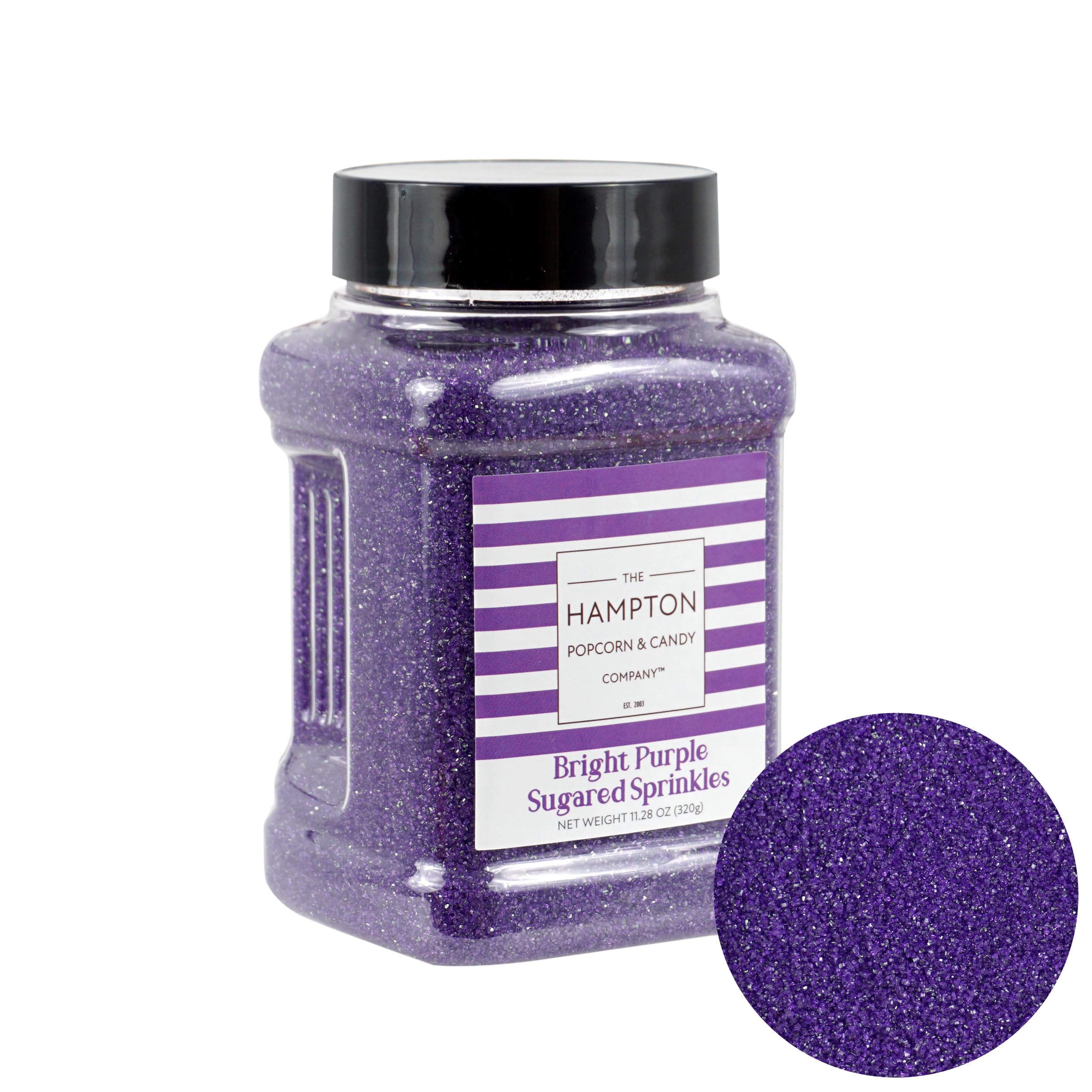 Birthday centerpiece cake with Hampton purple sanding sugar for festive flair
