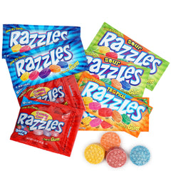 Razzles Berry flavor closeup showing colorful candy shell and chewy center for flavor curiosity.