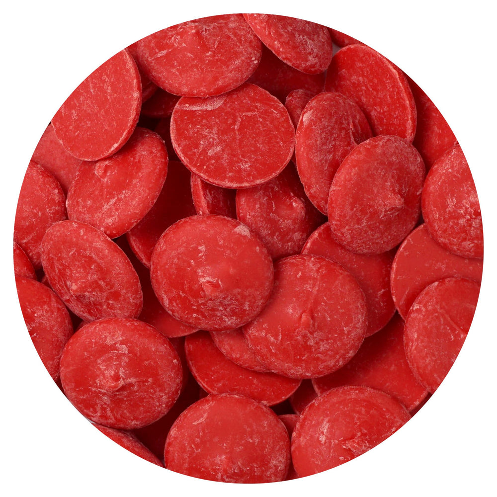 The Hampton Red Chocolate Melting Wafers 12oz bag, perfect for dipping and decorating treats.