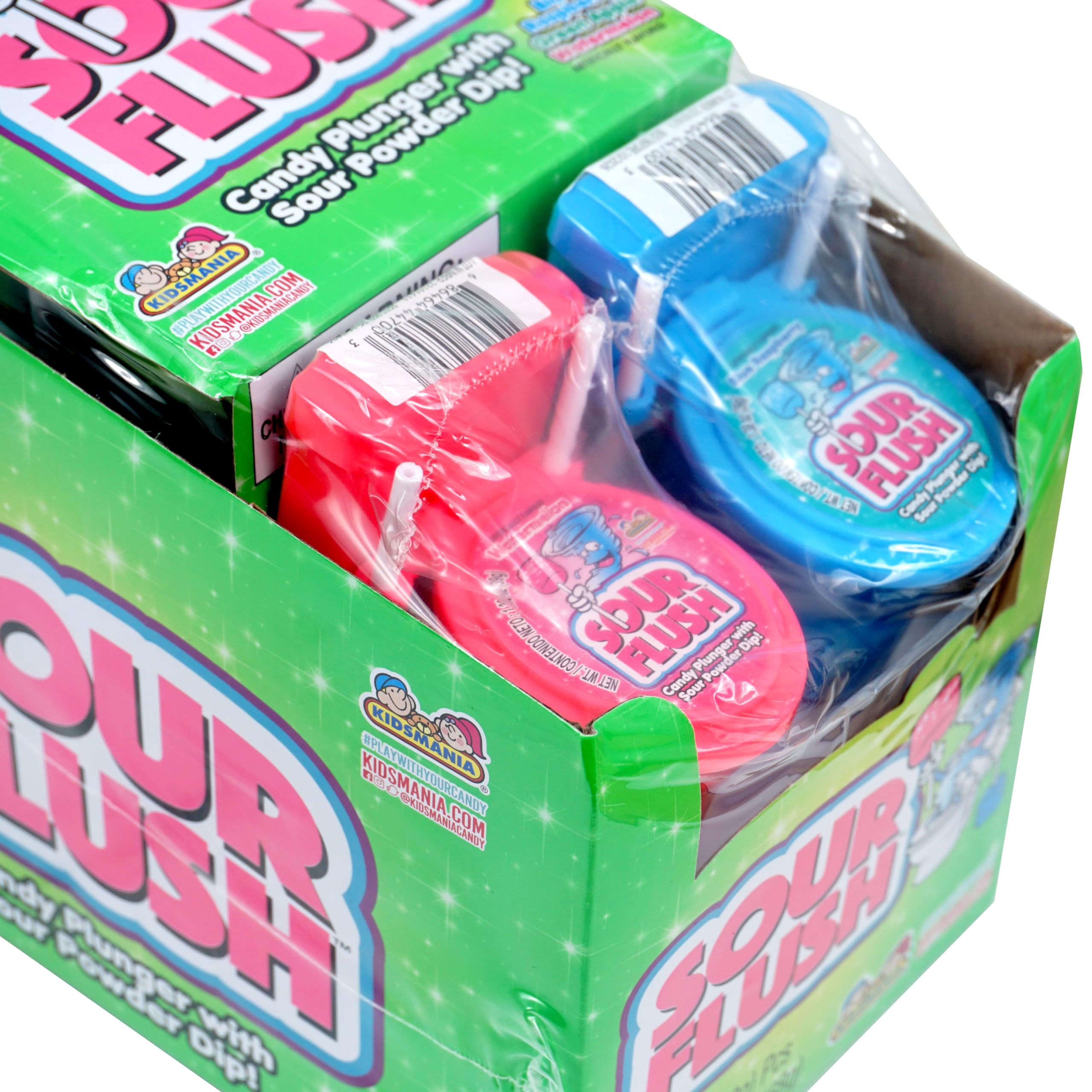 Plunger candy dipper included with Sour Flush toilet candy for convenient scooping.