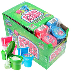 The Hampton Sour Flush 12-pack toilet candy displayed in a playful toilet container for parties.