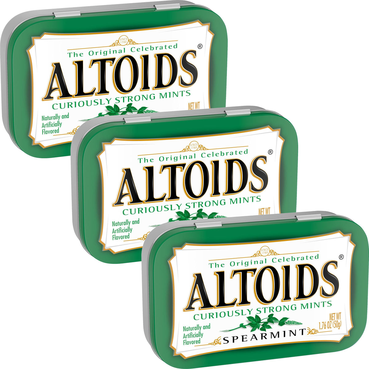 The Hampton Spearmint Curiously Strong Mints tin for on-the-go breath freshness.