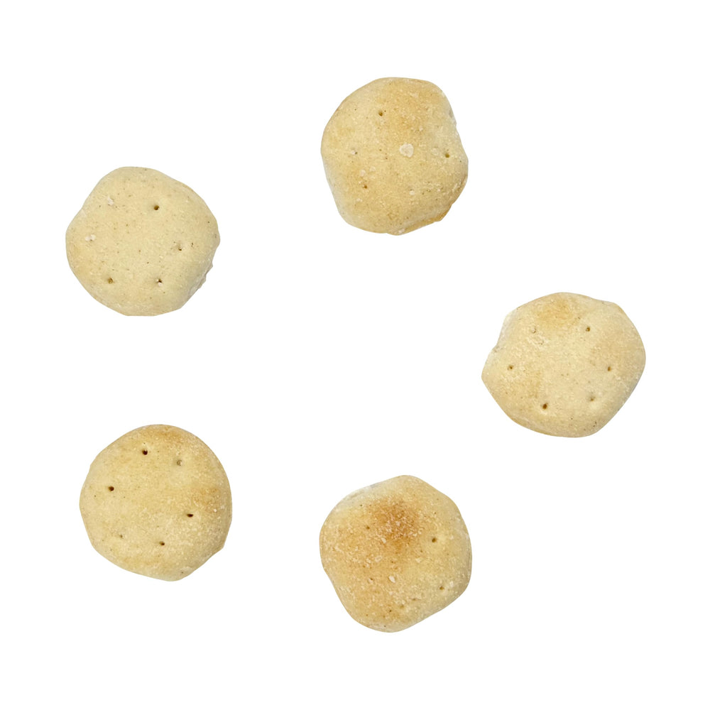 Close-up of Westminster Oyster Crackers crisp discs, perfect topping for salads.