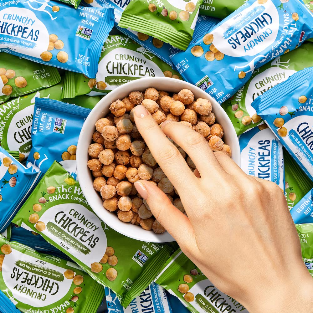 The Happy Snack Company lime cracked pepper chickpeas elevate salads or snacks.