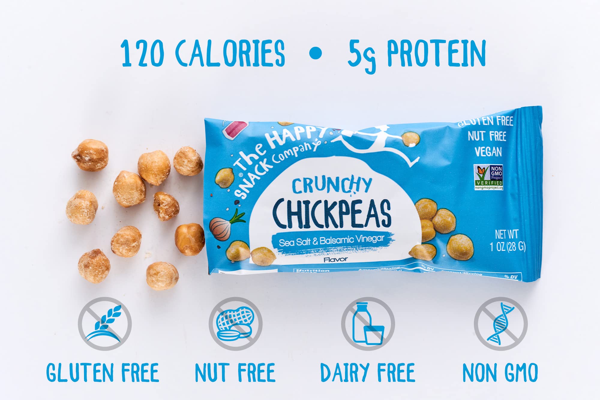 The Happy Snack Company gluten-free chickpeas fit gluten-free, vegan snack goals.