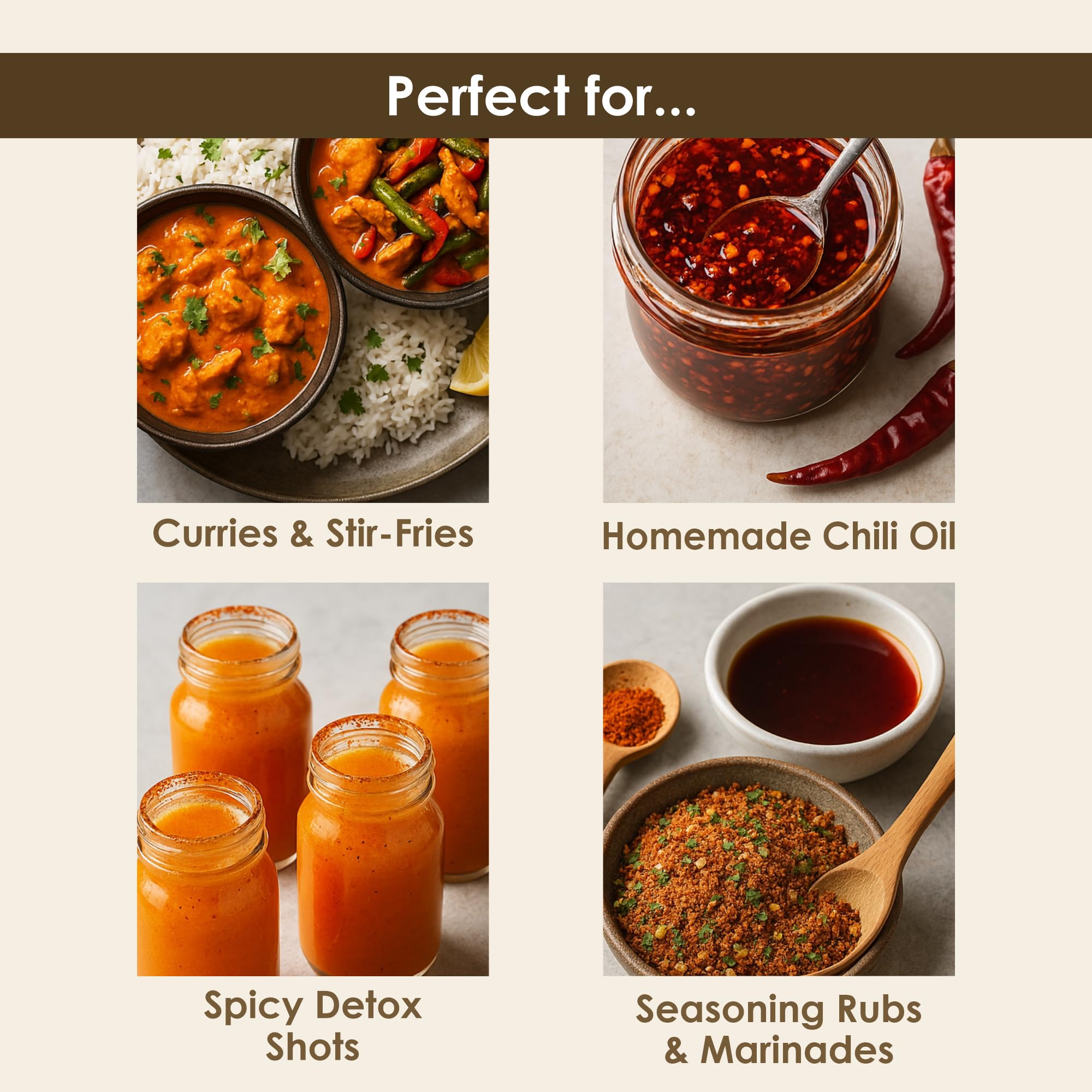 The Holly Tree Cayenne Pepper Powder in a warm kitchen scene ready for cooking.