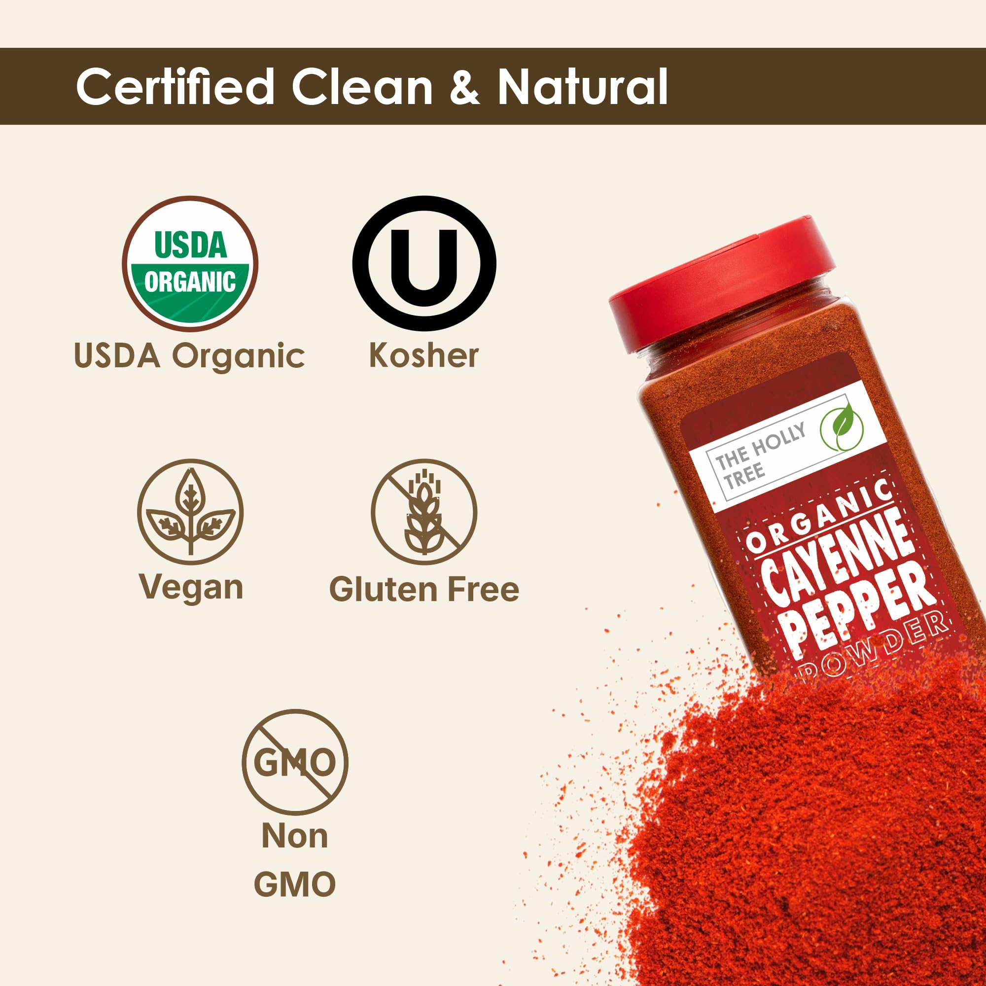 The Holly Tree Organic Cayenne Pepper Powder being spooned for quick heat and flavor.