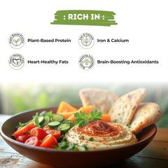 Creamy tahini dip sample showcased for quick snacking with fresh veggies.