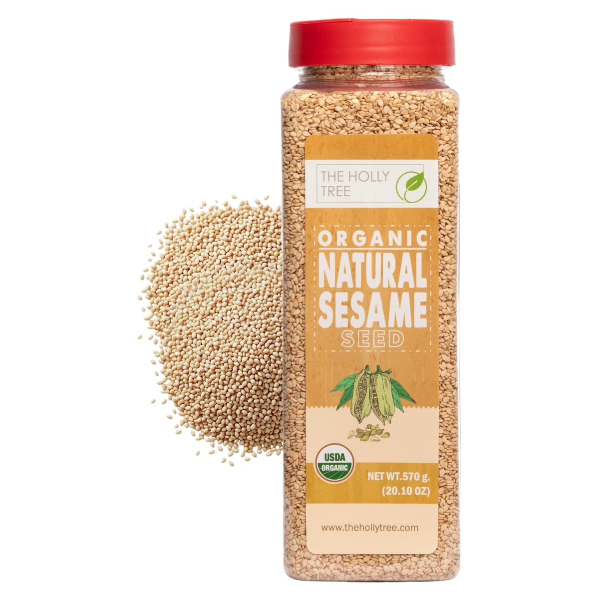 The Holly Tree sesame seeds pack on a clean surface, ideal for adding nutty flavor.